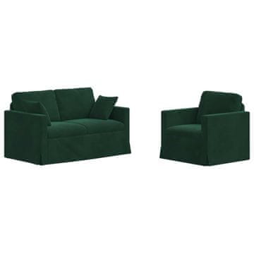 Vidaxl Kavčna garnitura 2 pcs Temno zelena 138 x 78 x 80 cm Žamet