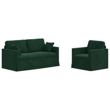 Vidaxl Kavčna garnitura 2 pcs Temno zelena 158 x 78 x 80 cm Žamet