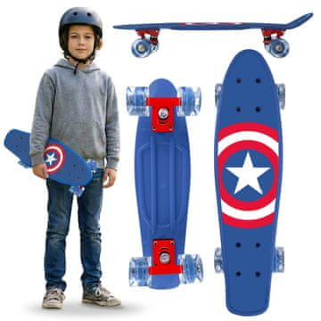 MARVEL COMICS Marvel Avengers Captain America otroški fish skateboard 55 cm, protizdrsna deska, stabilen (20–50 kg)