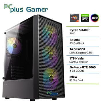 PCplus Gamer namizni računalnik, R5-8400F, 16GB, SSD1TB, RTX5060, FreeDOS