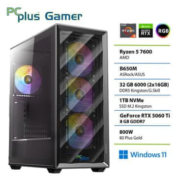 PCplus Gamer namizni računalnik, R5-7600, 32GB, SSD1TB, RTX5060Ti, W11H