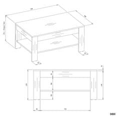 shumee KAVNA MIZICA OHIO, ARTISAN HRAST, ČRNE POLICE, KLOPI ZA DNEVNO SOBO 93x58x43,5 CM
