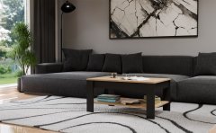 shumee KAVNA MIZICA OHIO, ARTISAN HRAST, ČRNE POLICE, KLOPI ZA DNEVNO SOBO 93x58x43,5 CM