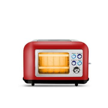 Kitchen Chef TOASTEO STEKLENI RDEČI retro opekač kruha z oknom