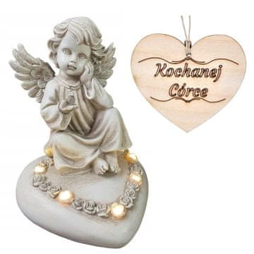 shumee Sveča ANGEL sedi na srcu, osvetljena z LED diodami, za grob HČERKE, 18 CM
