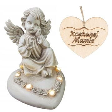 shumee Sveča ANGEL sedi na srcu, osvetljena z LED, za MATERIN grob, 18 CM