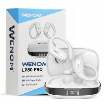 shumee LP-80 Bluetooth 5.3 PRO bas športne slušalke brezžične klice bele barve