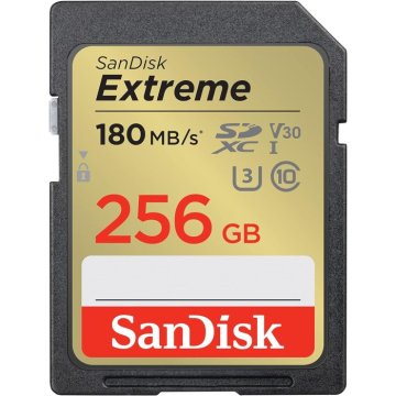 SanDisk Extreme PLUS 256GB SDHC Mspominska kartica 180MB/s in 130MB/s branje/pisanje, UHS-I, Class 1