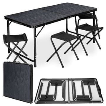 shumee Kamperski komplet TRAMP, zložljiv, 120x60 cm, črn les, črna