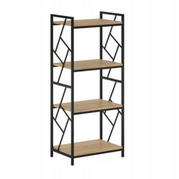 shumee Minimalistična knjižna omara iz naravnega hrasta s 4 policami, črnim kovinskim okvirjem, Furnitex
