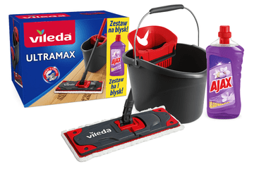 shumee Ultramax ploski mop z 13-litrskim vedrom z ožemalnikom + Ajax VILEDA