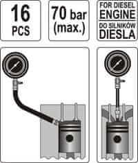 YATO YT-7307 manometer kompresije dizelskega motorja, 16 delov