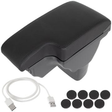 shumee Naslon za roke Nissan Juke 10-19 s shranjevanjem in USB hubom ČRNO PU USNJE + montažni komplet + kabel