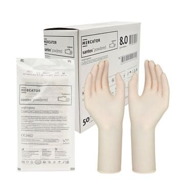 shumee Mercator Santex sterilne pudrane lateks kirurške rokavice 8.0 50 parov