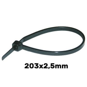 Kabelske vezice 203 x 2,5 mm UV črne 100 kosov