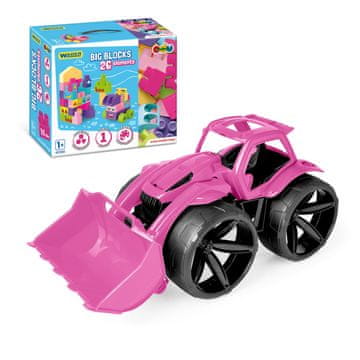 shumee Wader 64562 - Maximus, roza buldožer + kocke Big Blocks 26 kosov.