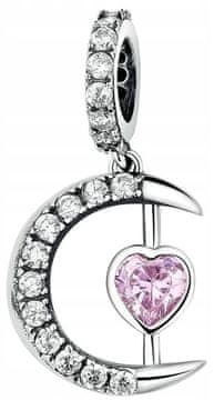 shumee Obeski srebrna luna roza srce kubični cirkonij polmesec luna SREBRO 925