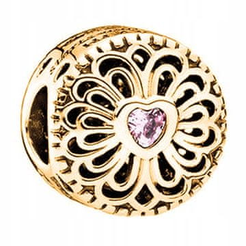 shumee Gold Charm Flower Pink Heart Openwork Flower SREBRO 925