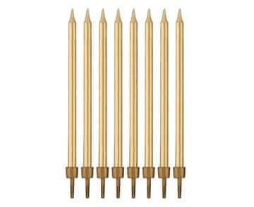shumee rojstnodnevne sveče s stojali, zlate, 10 cm - 8 kosov. PF-SUZL