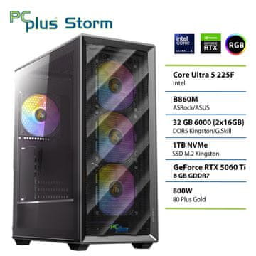 PCplus Storm namizni računalnik, Ultra 5-225F, 32GB, SSD1TB, RTX5060Ti, FreeDOS
