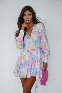 shumee Kratka obleka "ANNA" Fiori Pastello M/L