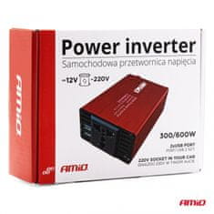 shumee Napetostni pretvornik 12V/220V 300W/600W 2xUSB PI03 AMIO-02470