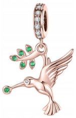 shumee Pozlačen obesek Hummingbird z zelenim kubičnim cirkonijem, ki visi s kolibrijem 925 SREBRO