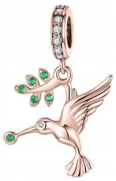 shumee Pozlačen obesek Hummingbird z zelenim kubičnim cirkonijem, ki visi s kolibrijem 925 SREBRO