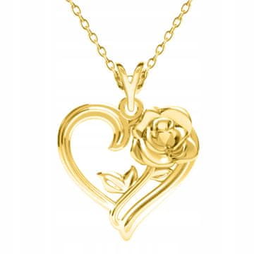 shumee Zlata ogrlica Heart Flower Srce vrtnice s cvetom tulipana SREBRO 925