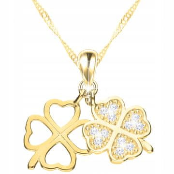 shumee Zlata ogrlica z dvema deteljicama Lucky Clover SREBRO 925