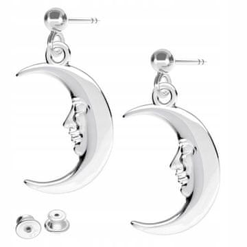 shumee Srebrni lunini uhani nočni polmesec z luninim obrazom SREBRO 925