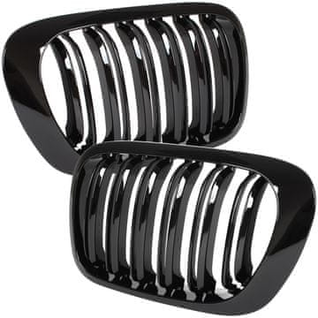 shumee BMW 3 E46 99-01 COUPE / CABRIO rešetke med žarometoma (ledvička) levo + desno komplet ČRNO SIJAJ DVOJNA PREČKA