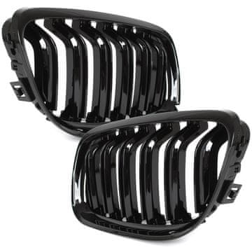 shumee BMW 3 E90 / E91 09-13 SEDAN / KOMUNAL rešetke med žarometoma (ledvička) levo + desno komplet ČRNO SIJAJNA DVOJNA PREČKA