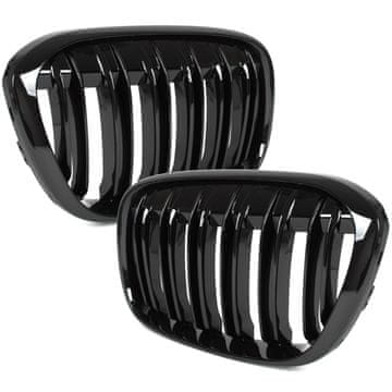 shumee BMW X1 F48 15-19 rešetke med žarometi (ledvičke) levo+desno komplet ČRNO SIJAJNO DVOJNO PREČKO