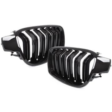 shumee BMW 3 F30 / F31 11-15 LIMUZINA / KOMBI rešetke med žarometi (ledvičke) levo + desno komplet ČRNO SIJAJ DVOJNA PREČKA