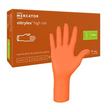 shumee Mercator Nitrylex nitrilne rokavice za visoko tveganje velikosti S, oranžne, 100 kosov