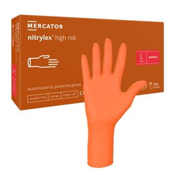 shumee Mercator Nitrylex nitrilne rokavice za visoko tveganje, velikosti L, oranžne, 100 kosov