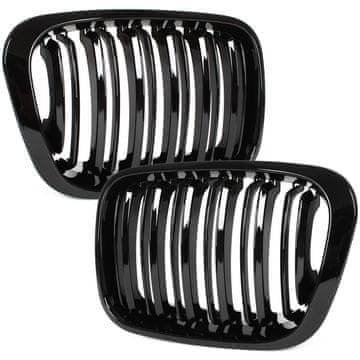 shumee BMW 3 E46 98-01 LIMUZINA / KOMBI rešetke med žarometi (ledvičke) levo + desno komplet ČRNO SIJAJ DVOJNA PREČKA