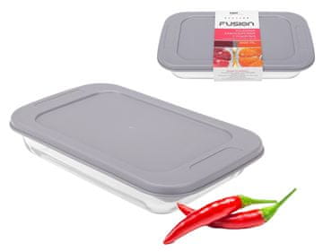 shumee Steklena posoda, odporna na vročino, prozorna, pravokotna, skleda za solato s sivim pokrovom za hrano, FUSION št. artikla 81458 1000 ml