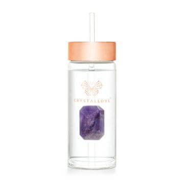 CRYSTALLOVE Steklena steklenica za vodo CRYSTALLOVE z ametistom in slamico 400 ml