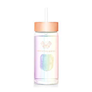 shumee Steklenica za vodo CRYSTALLOVE s kamnitim kristalom in slamico 400 ml - hologram