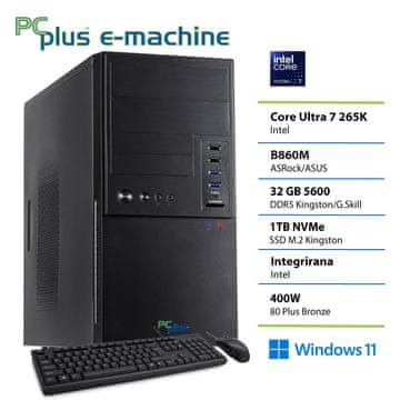 PCplus E-Machine namizni računalnik, U7-265K, 32GB, SSD1TB, W11H + miška in tipkovnica