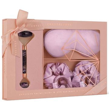 CRYSTALLOVE CRYSTALLOVE Amethyst domači SPA komplet - ametistni valjček + svilen naglavni trak + 4 svileni trakovi