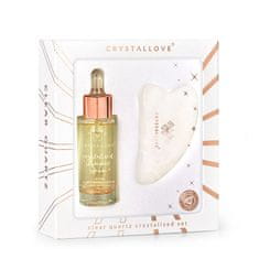 CRYSTALLOVE CRYSTALLOVE Komplet s kristaliziranim čistim kremenom - serum za obraz s kamnitim kristalom in masažno ploščo gua sha