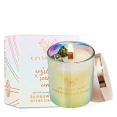 CRYSTALLOVE CRYSTALLOVE sojina sveča z mavričnim fluoritom in roza šampanjcem 220 g