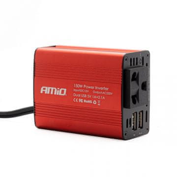AMIO Napetostni pretvornik 12V/230V 150W/300W 2xUSB PI01 AMIO-02468