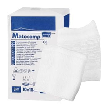 shumee Nesterilni obkladek 10x10 iz gaze, 12 plasti, 13 niti, Matocomp, 100 kosov, škatla