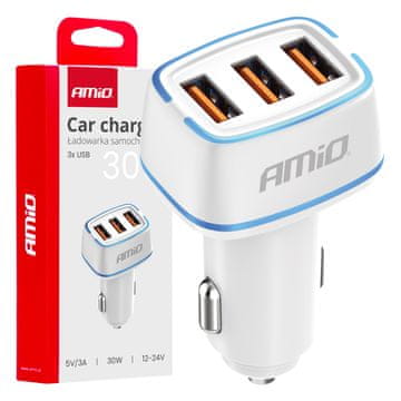 slomart AMiO avtomobilska polnilka 3x USB-A, 30W, bela