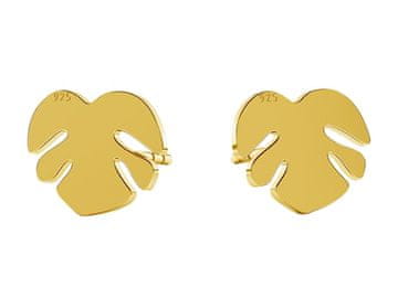 shumee Veliki ženski pozlačeni srebrni uhani Monstera z zlatimi lističi