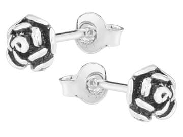 shumee Srebrni uhani z vrtnico, majhni ženski, oksidirani cvetlični čepki 925